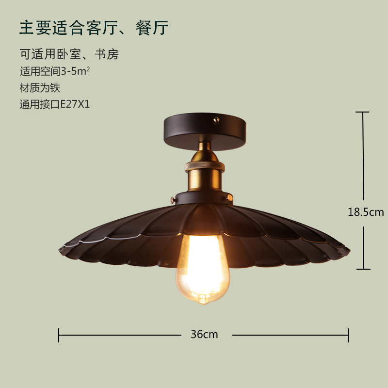 Classic Retro rural Industrial Style Black Flush Mounted Indoor decor E27 iron Ceiling Lamp for entrance Aisle Corridor Bar