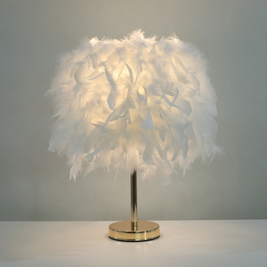 led simple white romantic teenage girl nightstand table lamp bedroom cozy creative decoration feather vanity table light