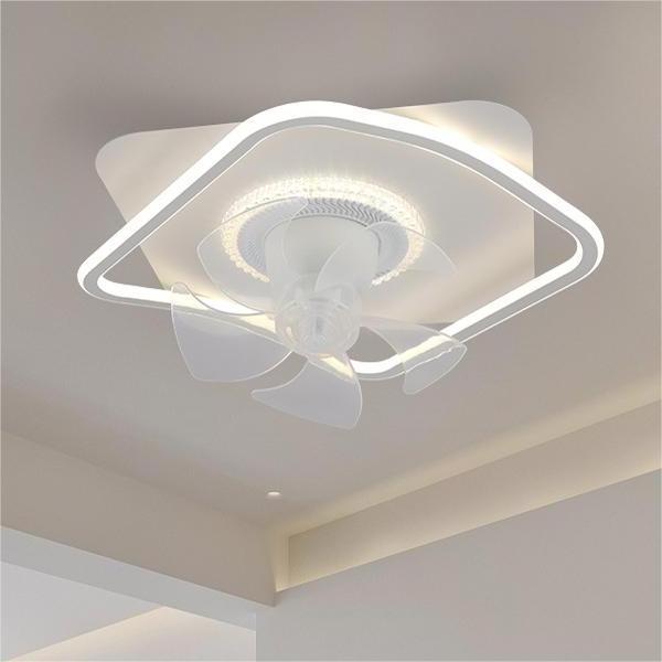 Square Acrylic Creative Nordic Luxury LED Ceiling Fan with Lights for Bedroom Modern Decor Rotatable LED Ceiling Fan Lamp