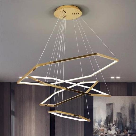 Premium sense of six sides geometric living room chandelier modern minimalist creative bedroom LED pendant light