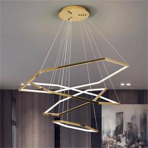 Premium sense of six sides geometric living room chandelier modern minimalist creative bedroom LED pendant light