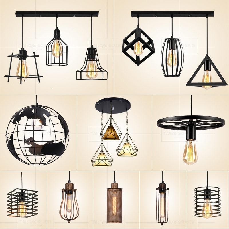 Industrial Modern Nordic Bar Dining Room Kitchen Home Chandelier E27 Black Metal Shade Led Pendant Light Iron Restaurant Bar