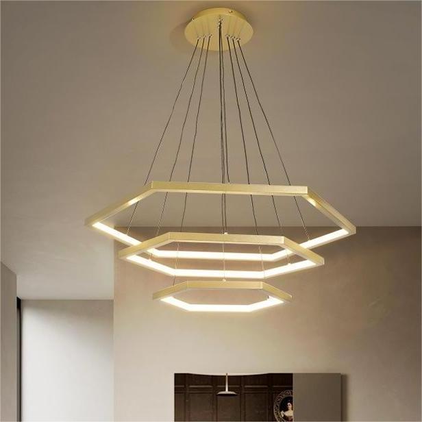 Premium sense of six sides geometric living room chandelier modern minimalist creative bedroom LED pendant light