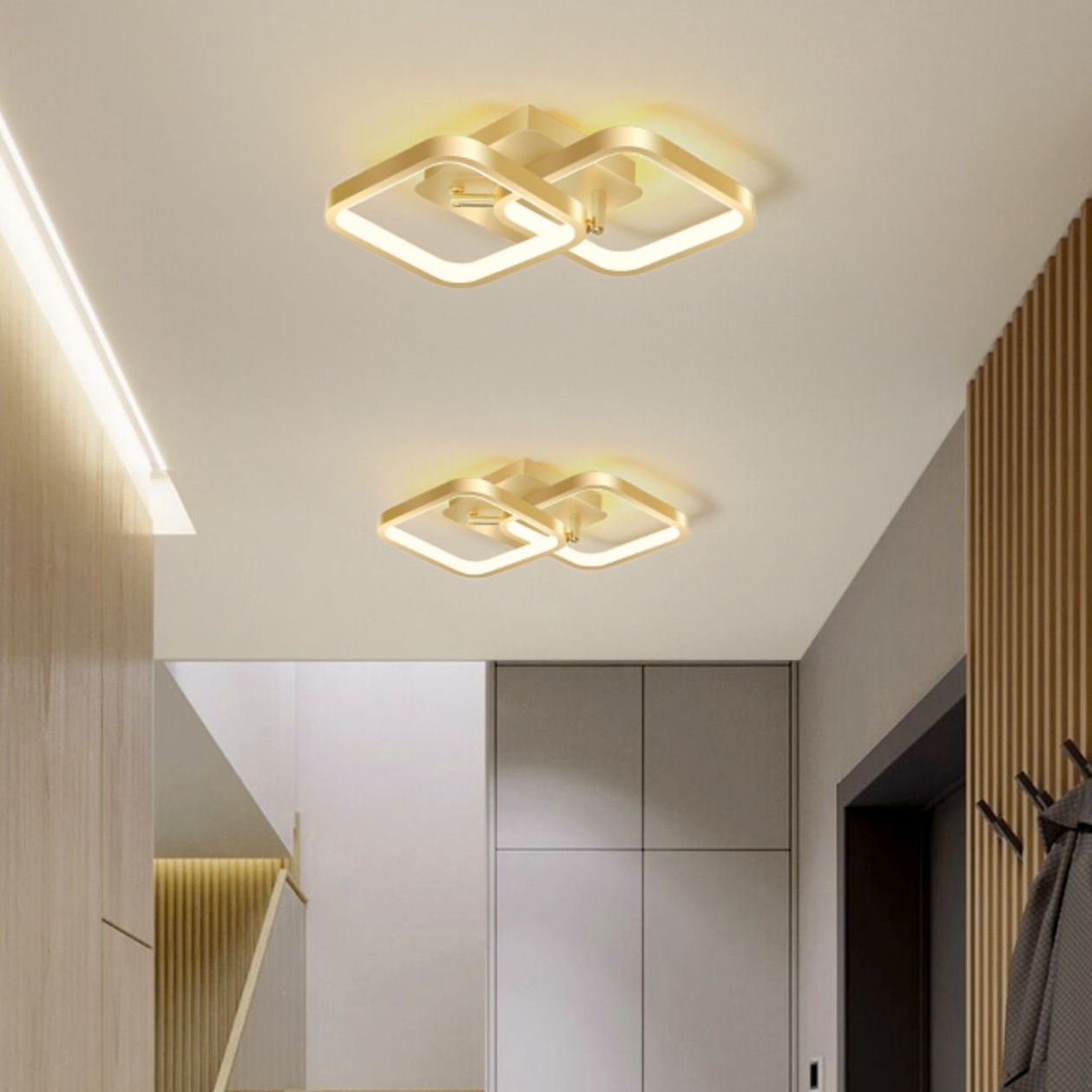 Scandinavian creative aisle hallway ceiling light beautiful golden double round bedroom checkroom led ceiling lamp