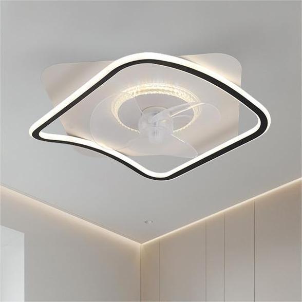 Square Acrylic Creative Nordic Luxury LED Ceiling Fan with Lights for Bedroom Modern Decor Rotatable LED Ceiling Fan Lamp