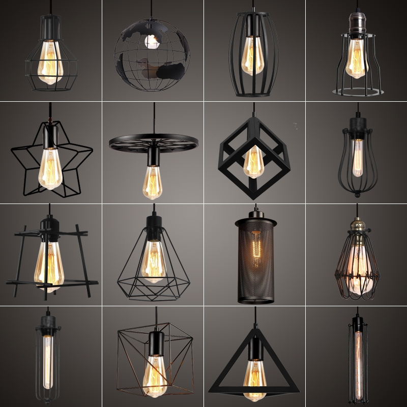 Industrial Modern Nordic Bar Dining Room Kitchen Home Chandelier E27 Black Metal Shade Led Pendant Light Iron Restaurant Bar