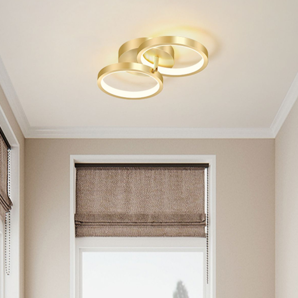 Scandinavian creative aisle hallway ceiling light beautiful golden double round bedroom checkroom led ceiling lamp