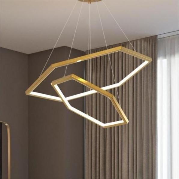 Premium sense of six sides geometric living room chandelier modern minimalist creative bedroom LED pendant light