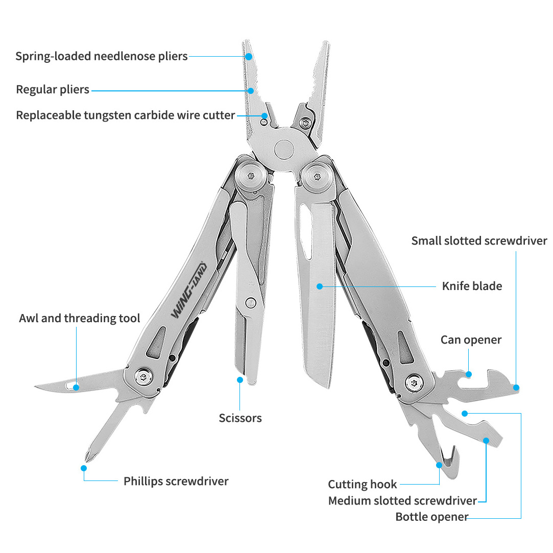 WL-601 Stainless Steel 12in1 Outdoor Tactical Multifunction Pocket Tool Scissors Screwdrivers Pliers Multi Tool