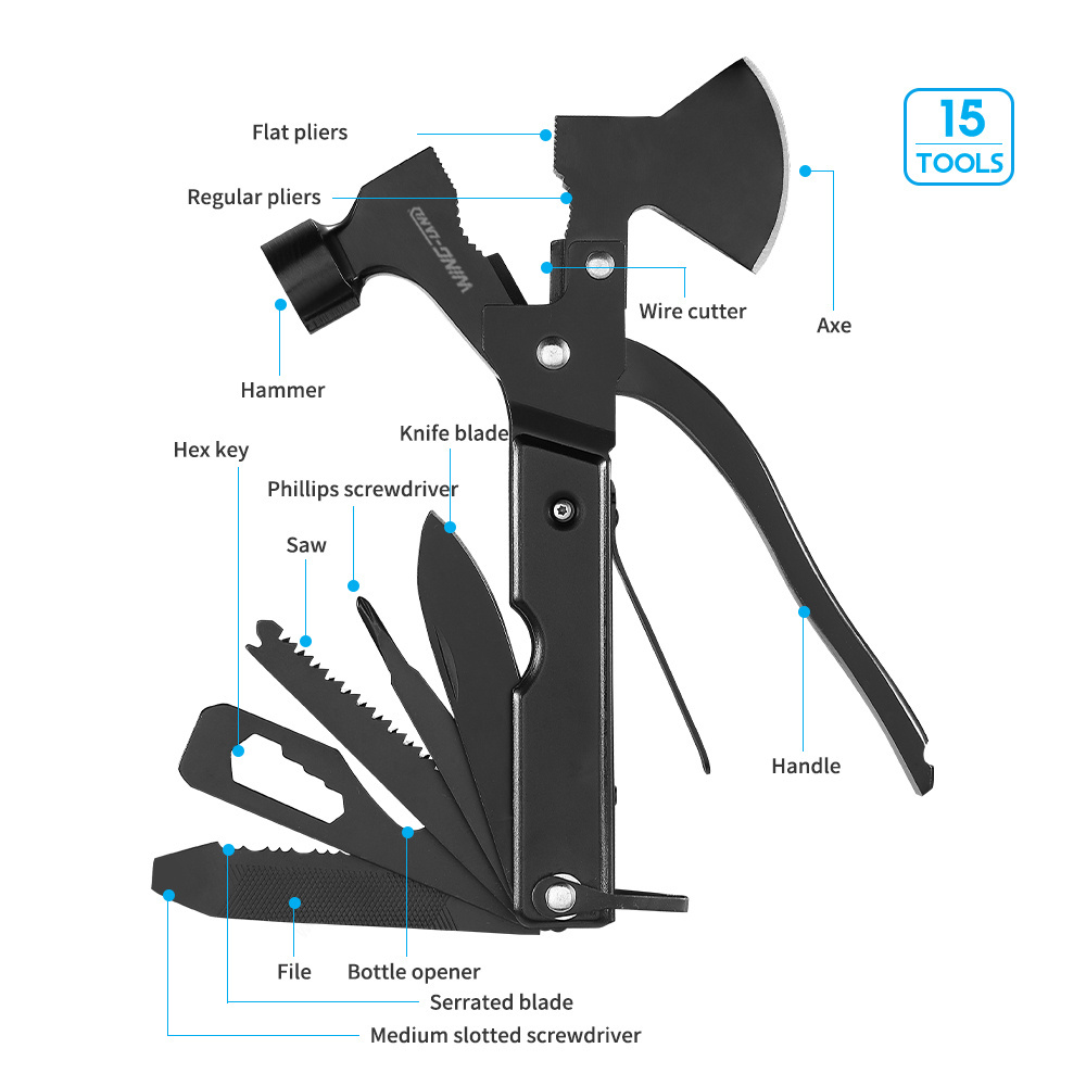 15in1 Multi tool Axe Hammer Multitool Pliers Knife Blade Screwdriver for Outdoor Camping Hiking