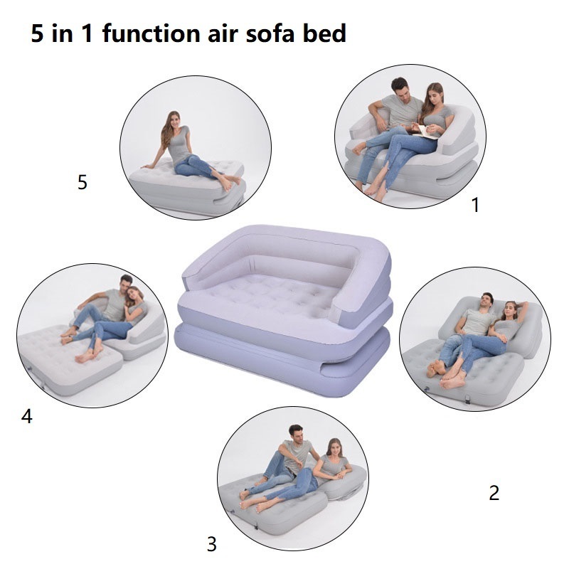 Pvc Flocking Double Outdoor 5 In 1 Air Sofa Bed Folding Inflatable Seat Air Sofa Bed And Lounge Chair