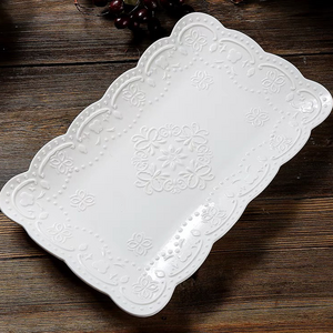 wholesale ceramic vintage rectangular plate for wedding 10" ceramic dinner plates big fruit plate big tray for hotel