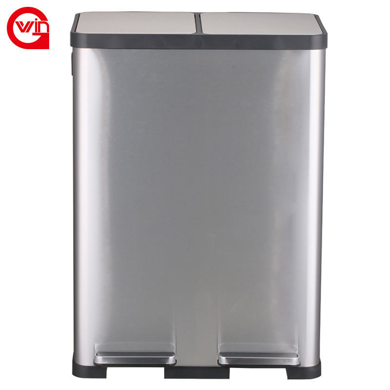 60 Liter Step Garbage Bin Dual Compartments Kitchen Stainless Steel Trash Can