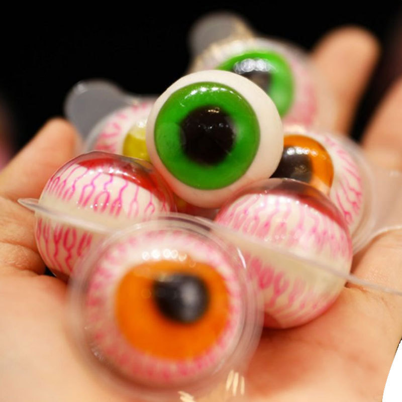 Halal 3d Fruit Eyes Festive Candy Supplier Customized Bottle Packaging Helloween Eyeball Gummy Wholesale Candy Sweet