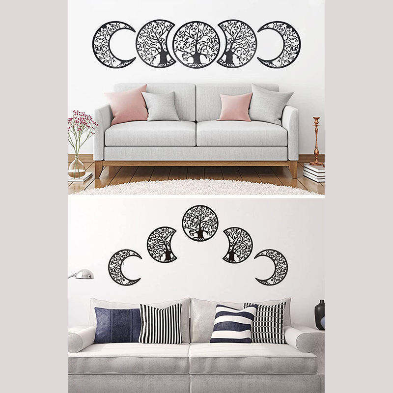 Mingcan Moon Phases Wall Hanging Living Room Bedroom Boho Wood Wall Decor