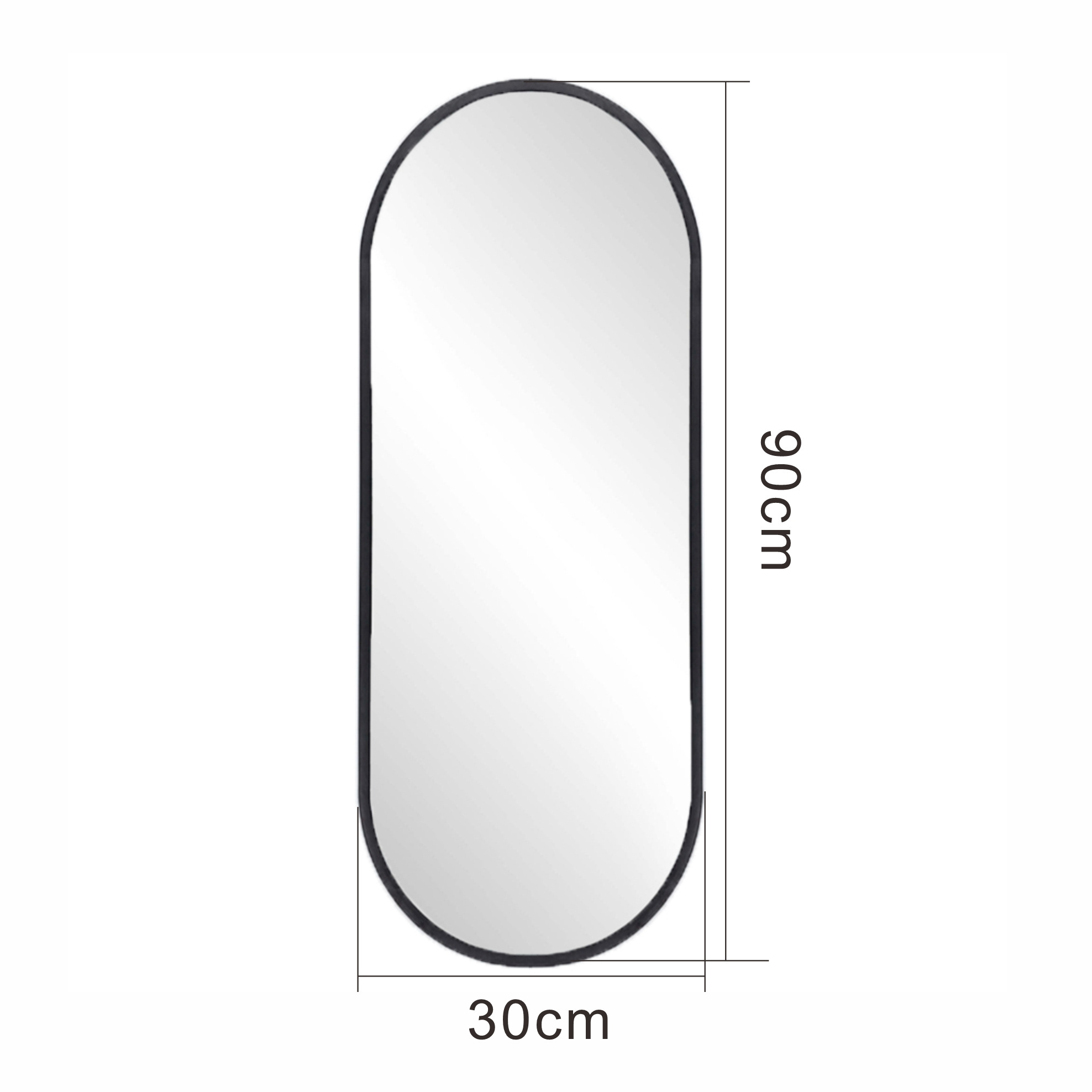 Black Frame Stick On The Wall Oval Mirror