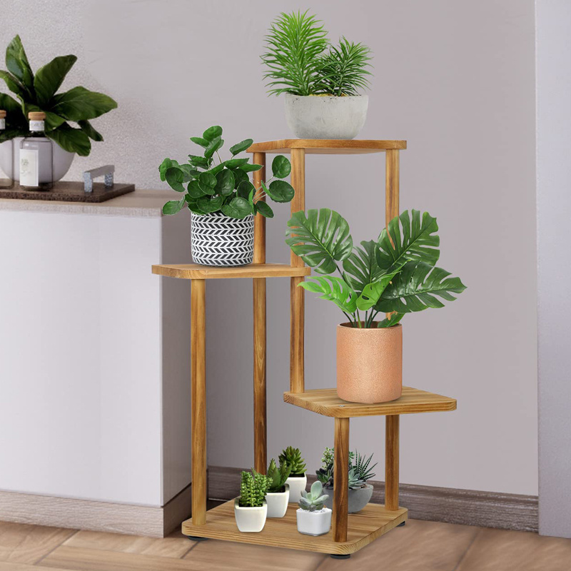 Wooden Flower Pot Plant Hanger Diy 4 Tier Indoor Outdoor Corner Stand