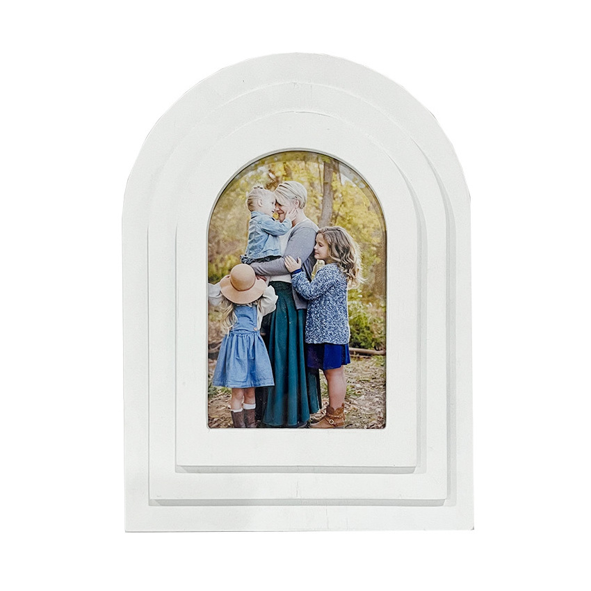 White Retro Wooden Picture Arch Mat Photo Frame For Decoration