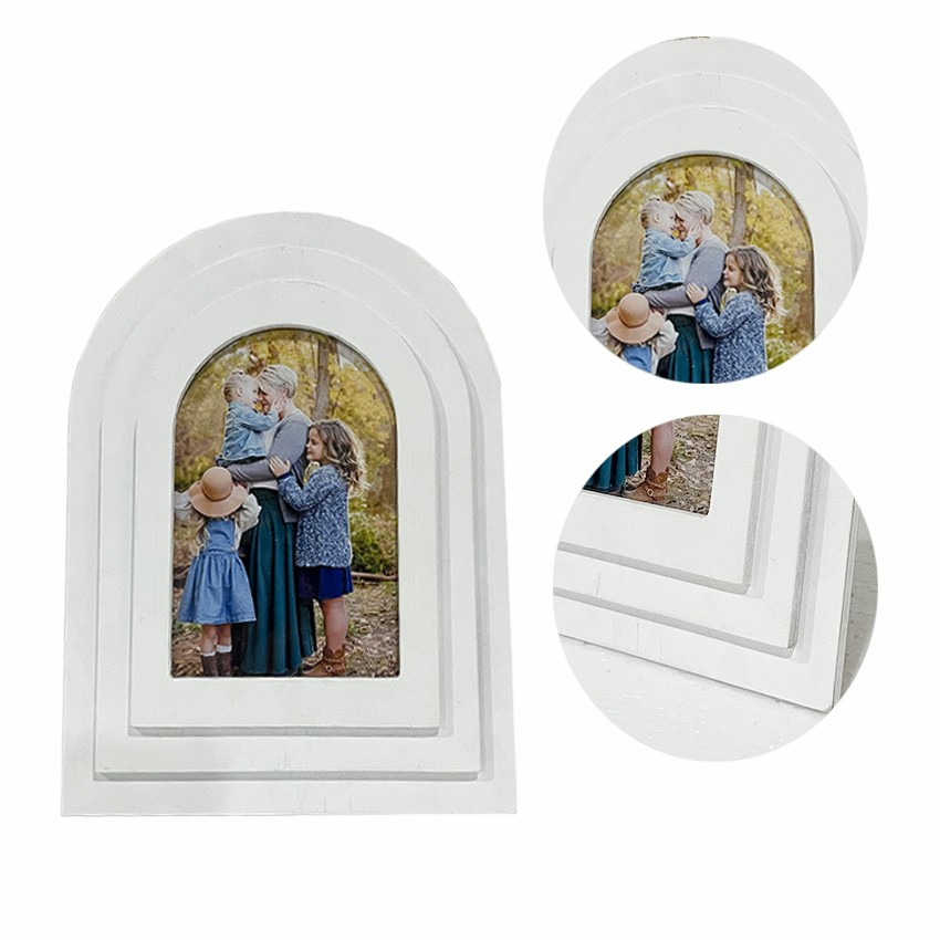 White Retro Wooden Picture Arch Mat Photo Frame For Decoration