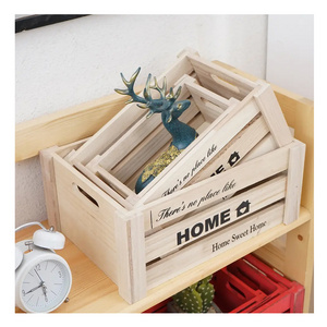 Farmhouse Rustic Cheap Wooden Kitchen Old Crates Wood Desktop Office Supply Storage Box For Fruit