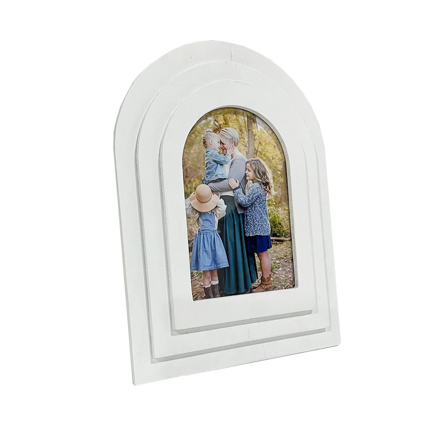 White Retro Wooden Picture Arch Mat Photo Frame For Decoration