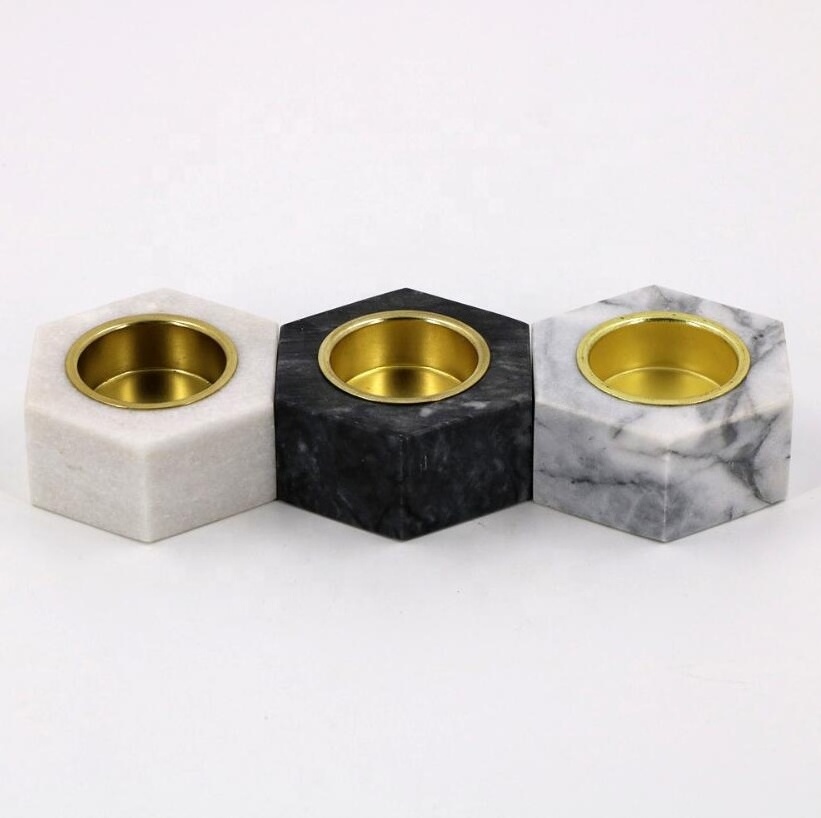 Hexagon Shape   Marble Candle Stand Home Decoration Candle Jars with Stand