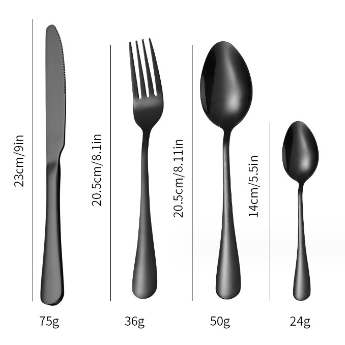 Wholesale Black Color Metal Stainless Steel Forks and Spoons Flatware Set with Hang Rack