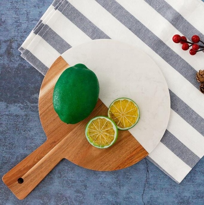 High Quality Round Shape Food Grade Marble And Wood Cheese Cutting Board