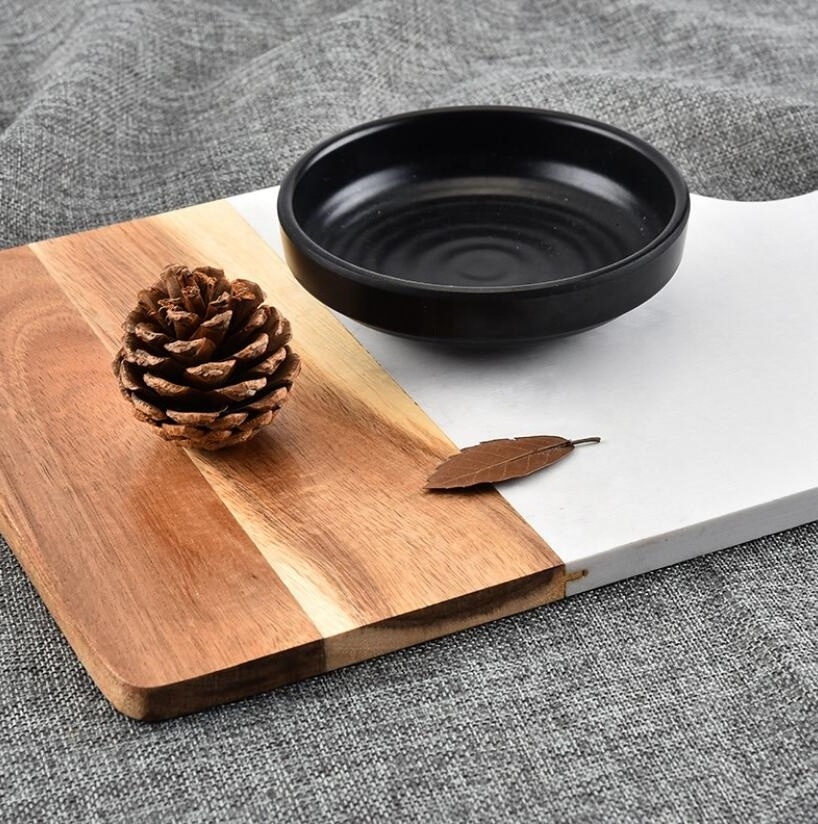 Customizable Logo/Szie Rectangle Cutting Serving Board Marble and Wood Cutting Board