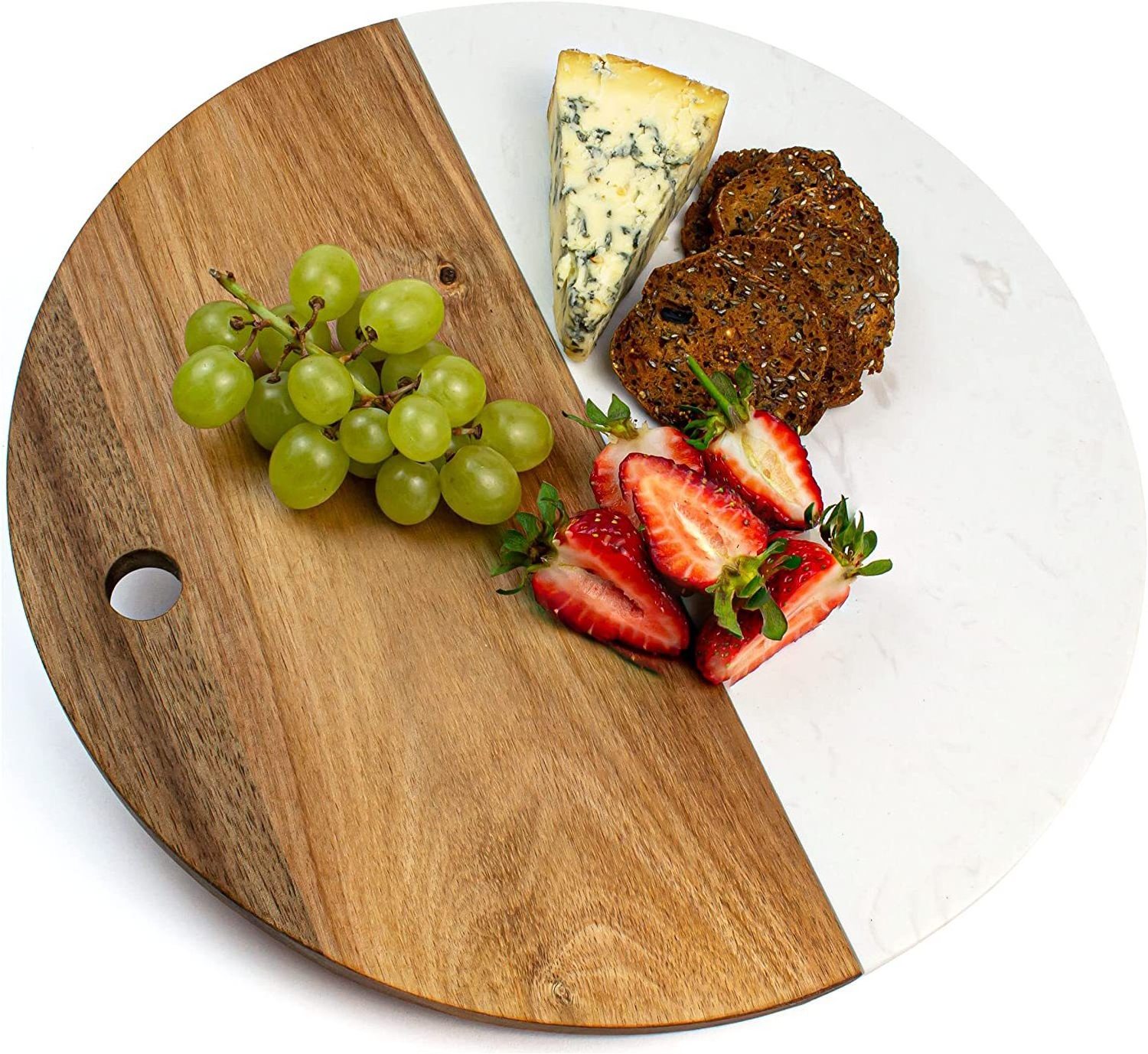 Round Shape  Marble Chopping Board Cheese Board Marble and Wood Cutting Board