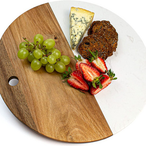 Round Shape  Marble Chopping Board Cheese Board Marble and Wood Cutting Board