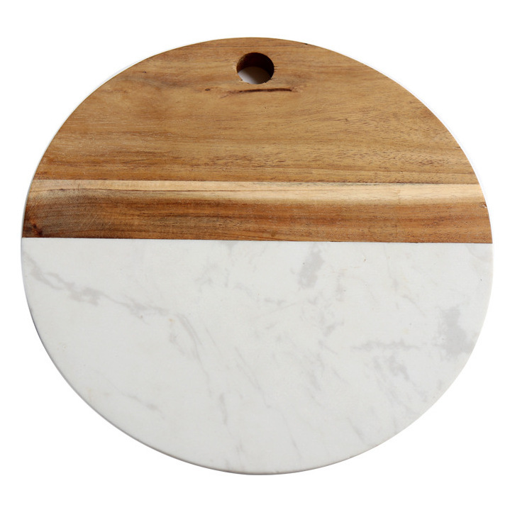 Round Shape  Marble Chopping Board Cheese Board Marble and Wood Cutting Board