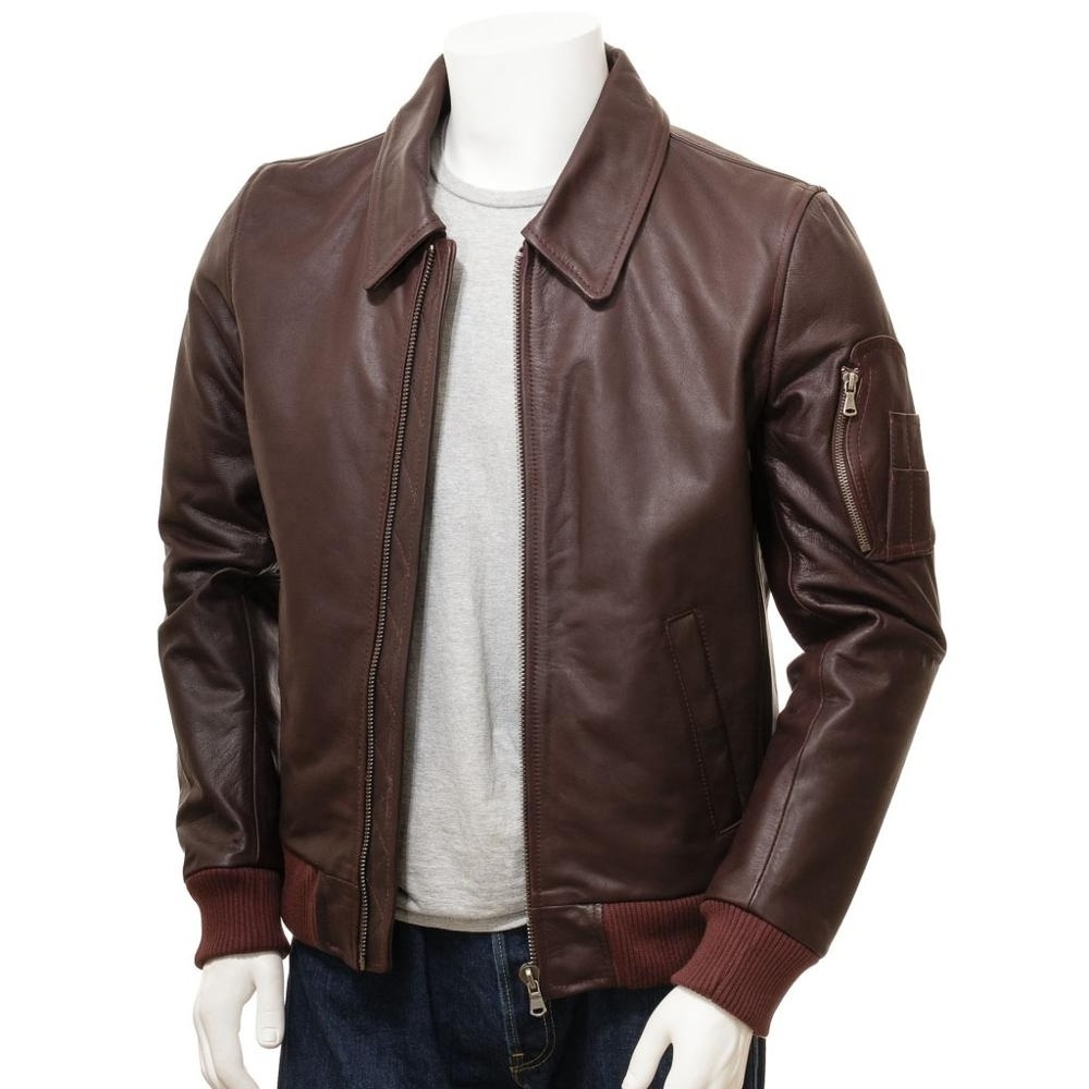 jackette for men 2018 asymmetric zip placket faux shearling brown leather jacket