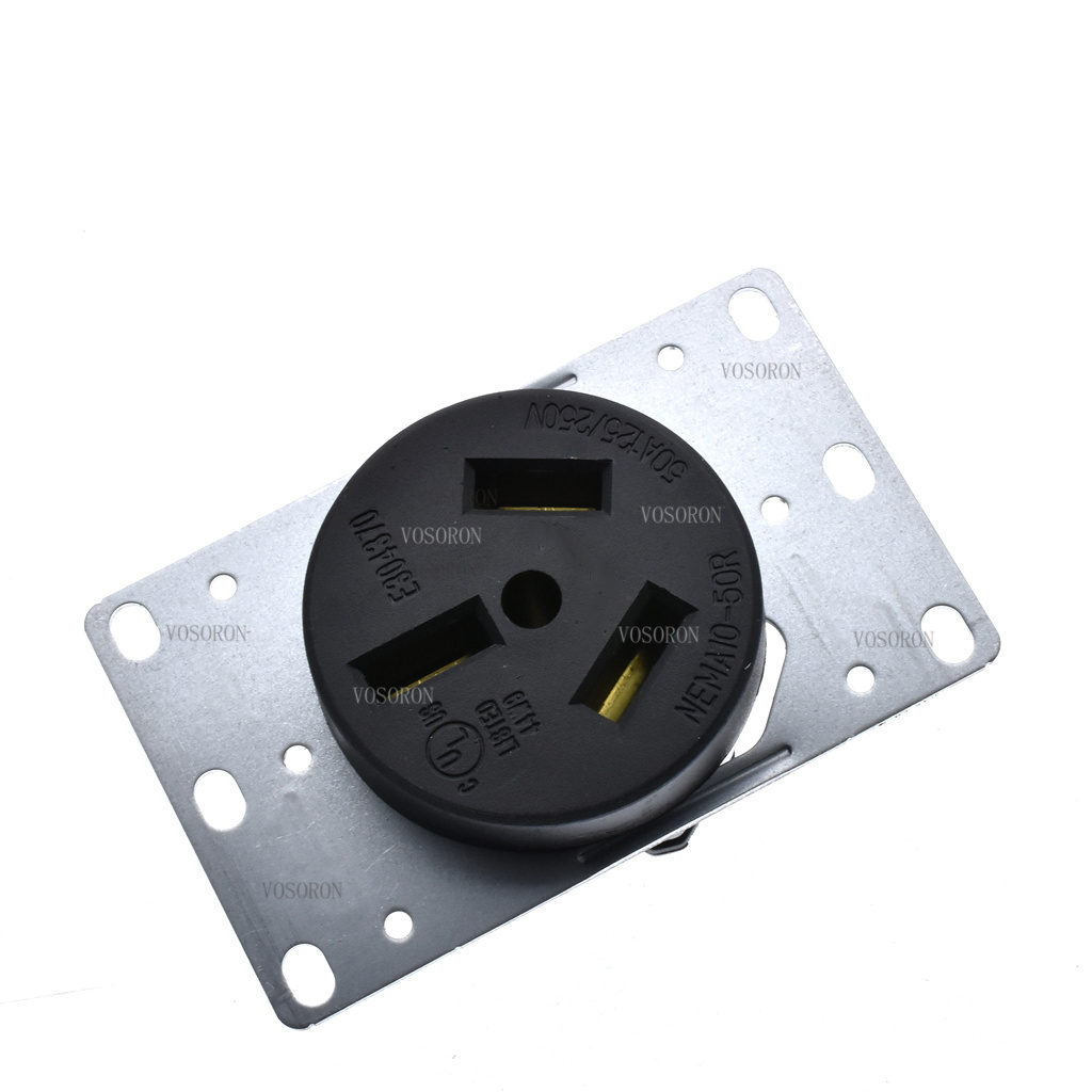 Black 50A 250V NEMA L10-50P L10-50R US Locked Receptacle Industrial Plug Panel Socket America 3Pole Wired Connector Plug