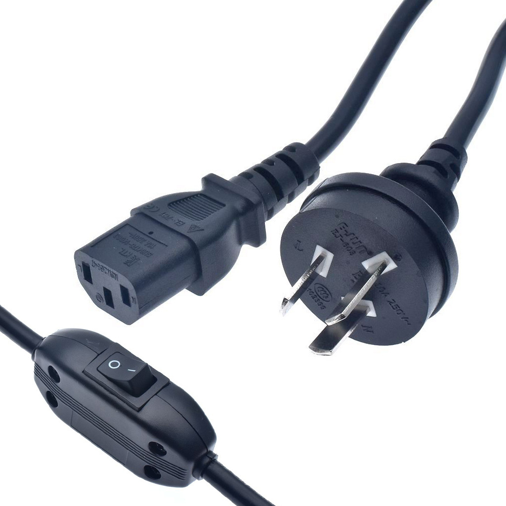 Australia to c13 pc power cable cords with on off power switch