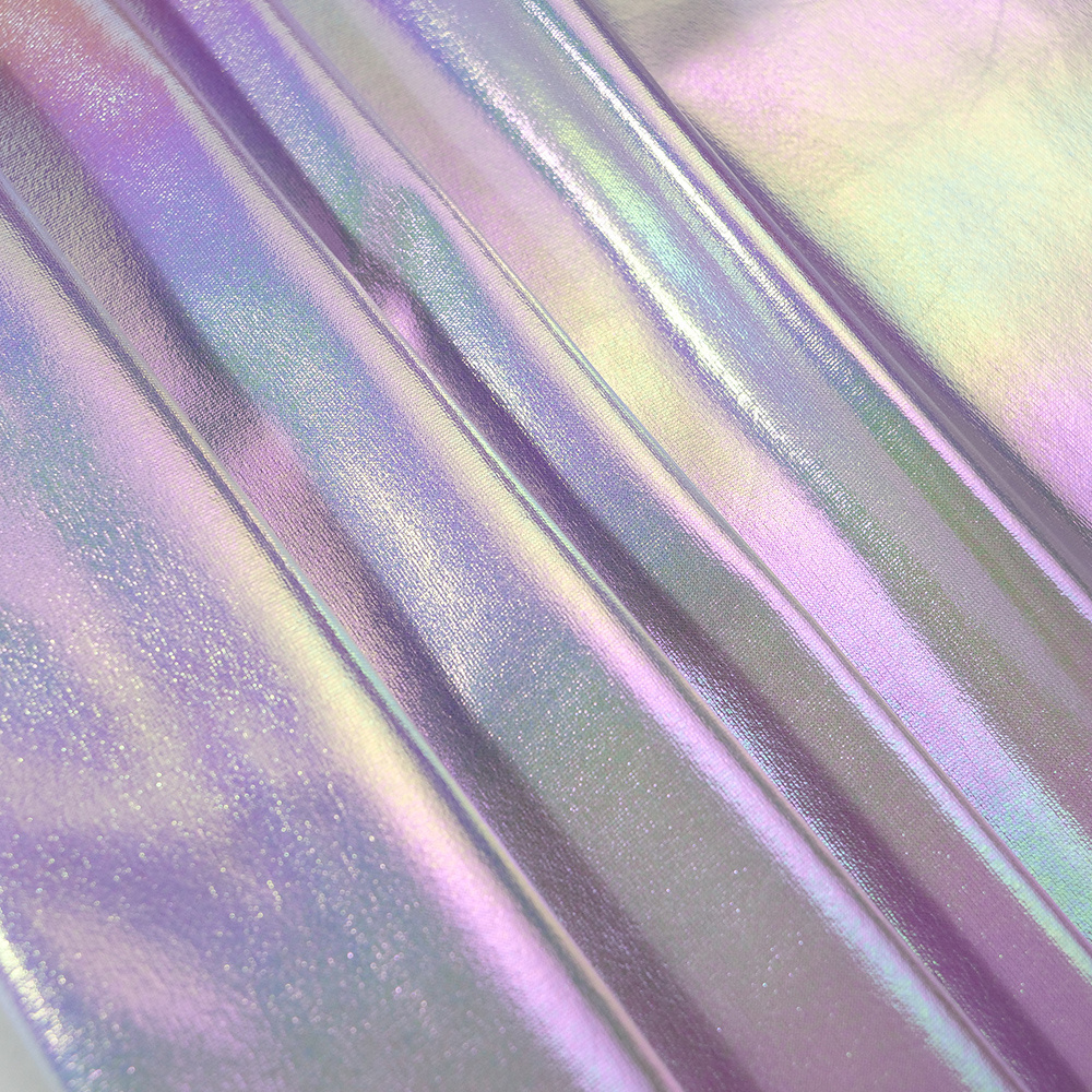 China Factory Rainbow Holographic Glitter Metallic Lame Fabric Stretch for Swimwear