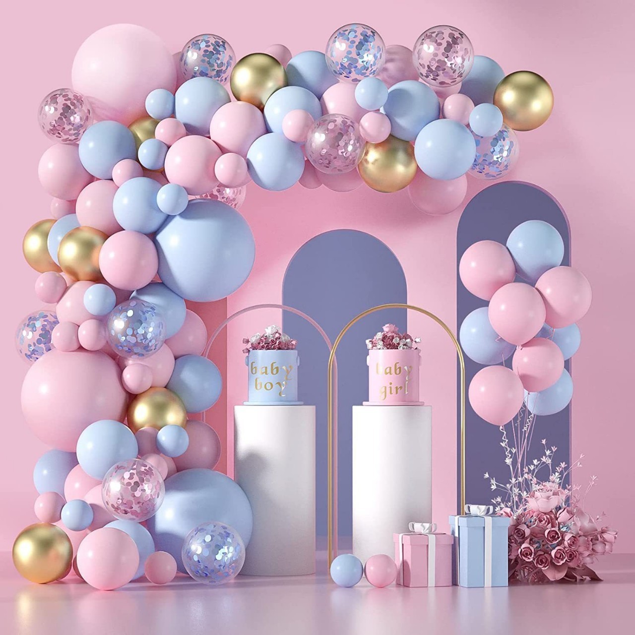 boy or girl baby gender reveal Pink Blue confetti Balloon Garland Arch Kit for baby shower Party supplies balloon sets