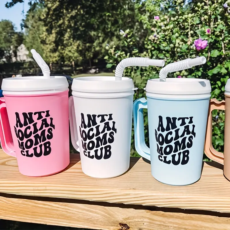 Custom logo big capacity insulated plastic straw tumblers trucker Style PP water cup double walled mega mug with handle lid