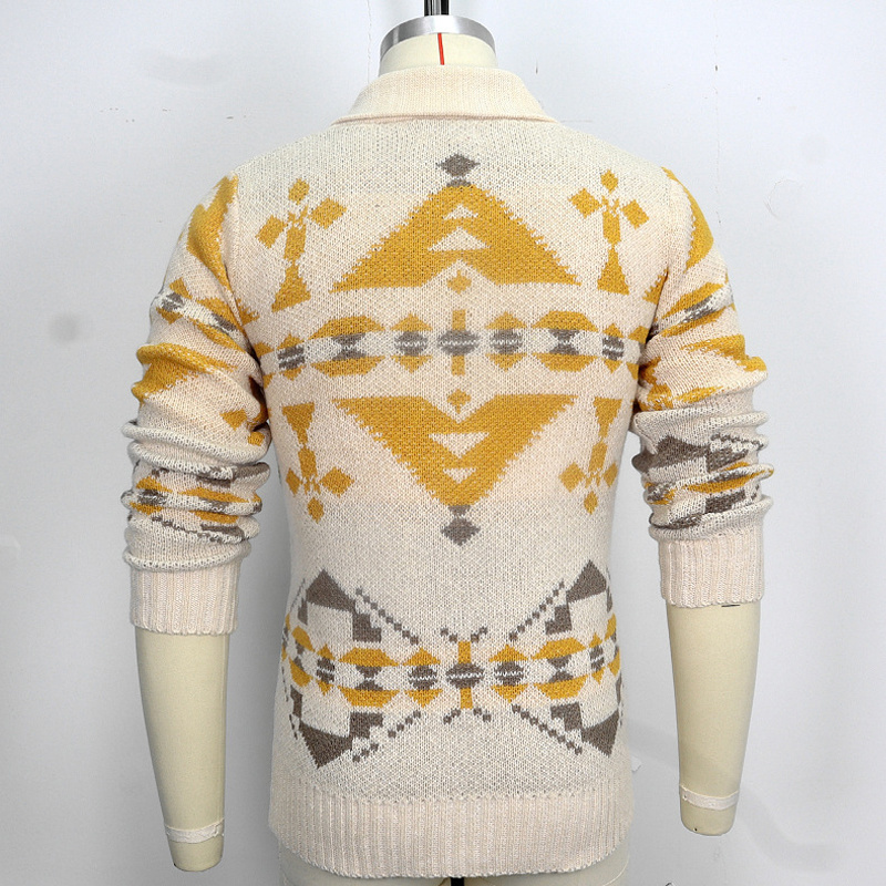 Wholesale winter sweaters cardigans single breasted aztec western knitted thick jacquard cardigan sweater for men