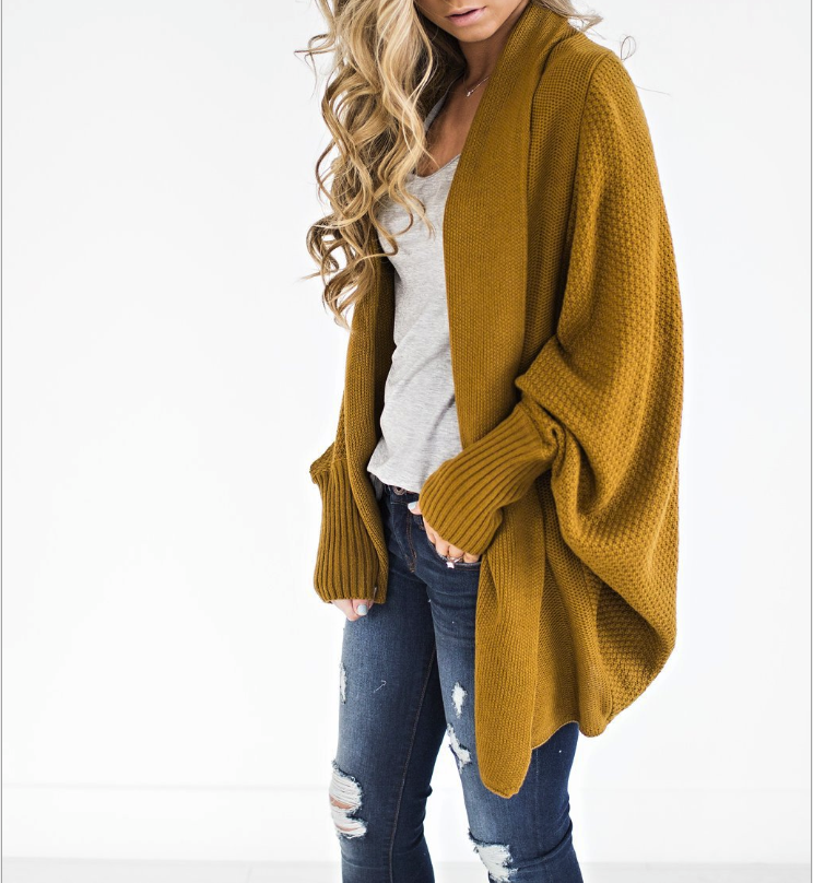 Open Front Batwing Long Sleeve Chunky Cardigan Sweaters Knit Jackets