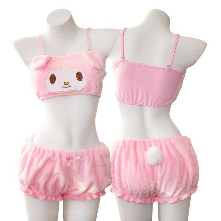 Christmas Gifts Cute Pajamas Sets Women Plush Bra Tube Top and Short Anime Cosplay Sleepwear Suits