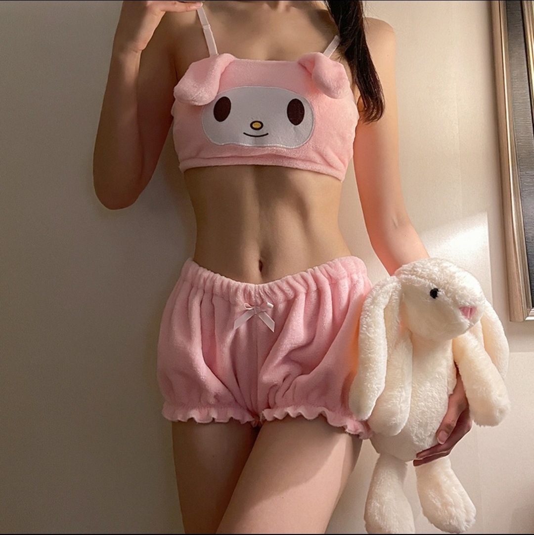 Christmas Gifts Cute Pajamas Sets Women Plush Bra Tube Top and Short Anime Cosplay Sleepwear Suits