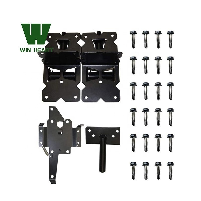 Heavy Duty Self Locking Gate Latch and Gate Hinges Set   for Vinyl and Wood Fence with Manual