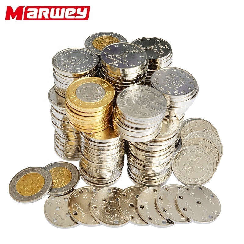 Wholesale Cheap Custom Metal Arcade Game Machine Silver Coins Token For Board Pusher Gold Token Game Coin Washing Machines