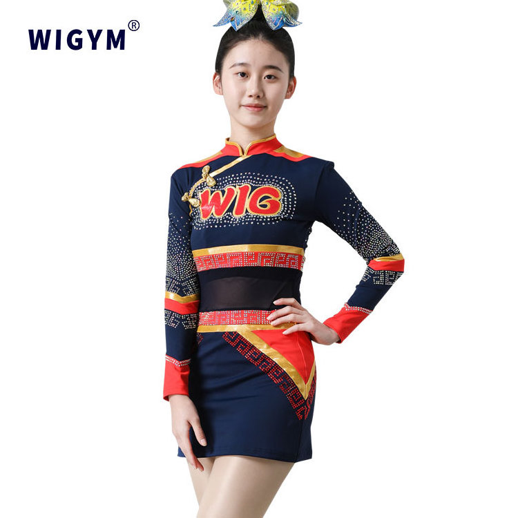 WIGYM 2024 new arrival rhinestone cheerleading uniforms black and red kids cheerleader uniform