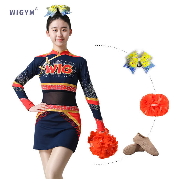 WIGYM 2024 new arrival rhinestone cheerleading uniforms black and red kids cheerleader uniform