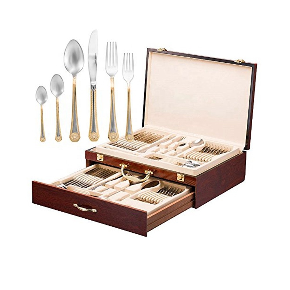 72 Pcs Gold flatware medusa cutlery italian brands hollow handle with Wooden Storage Case