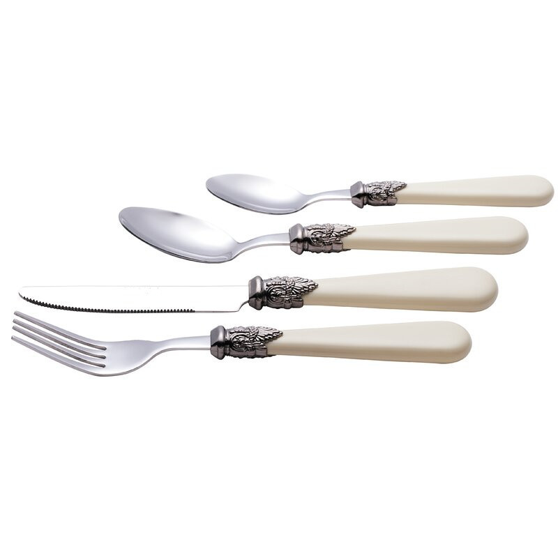 Italian Design Vintage Stainless Steel Cutlery Flatware Set, 24/16 Piece Royal Flatware Set with White Pearl Handle Cutlery