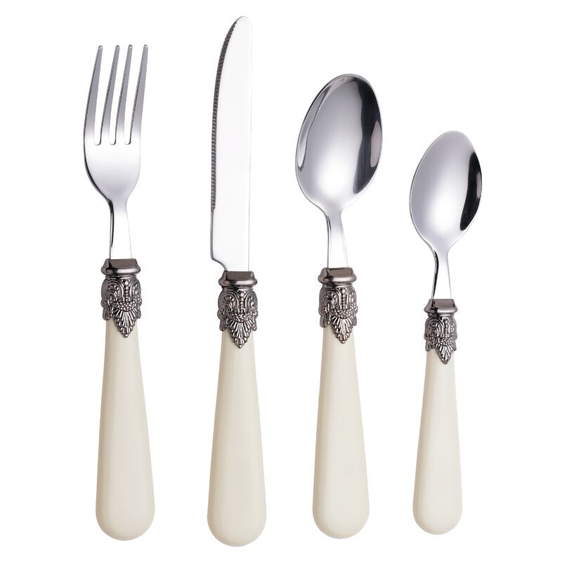 Italian Design Vintage Stainless Steel Cutlery Flatware Set, 24/16 Piece Royal Flatware Set with White Pearl Handle Cutlery