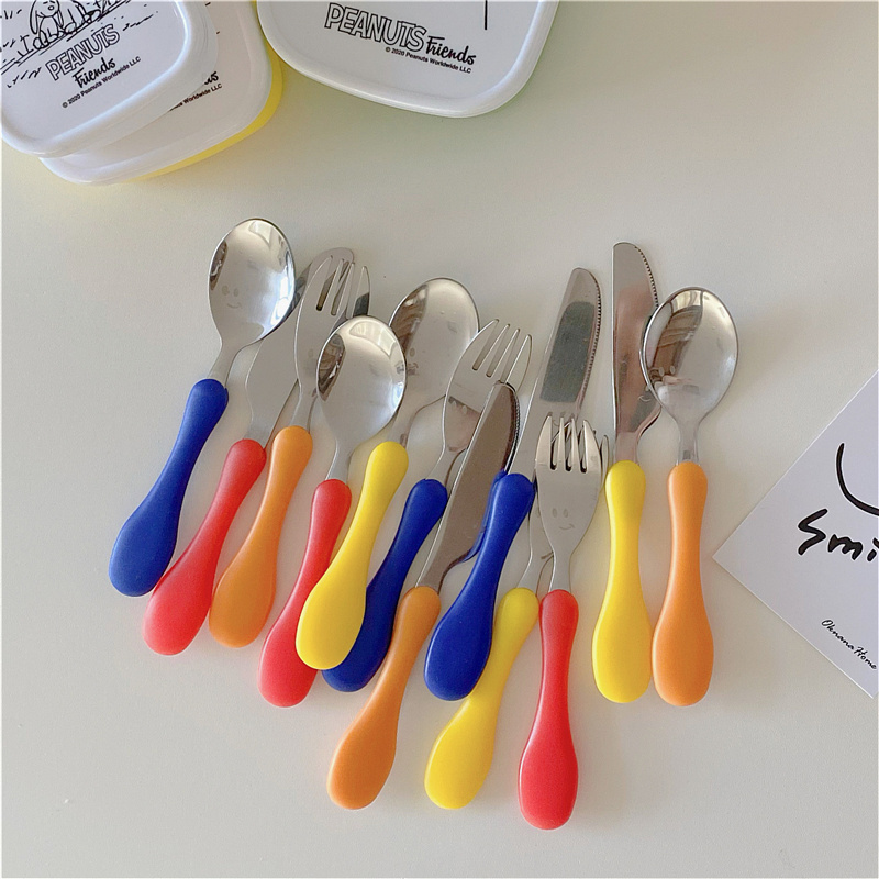 3 Piece Spoon Fork Knife Stainless steel children's cutlery with color handle